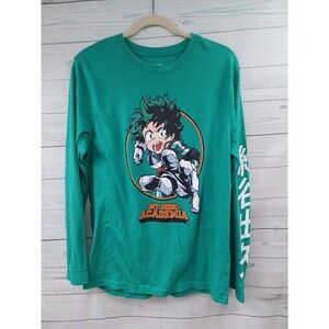 My Hero Academia Mens Green Long Sleeve Deku Graphic Tee Sz M